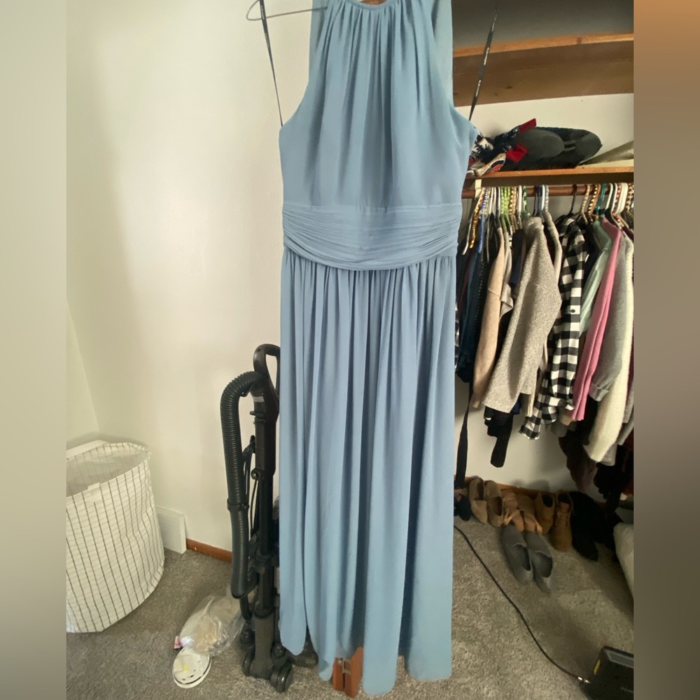 Levkoff blue bridesmaid dress